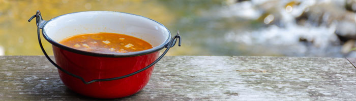 Soup in camping bowl (shutterstock, Viacheslav shpenyk)